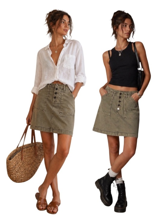 bohme Dresses & Skirts - BOEME Olive Utility A-Line Skirt | Button Front Cargo Style | Casual Streetwear